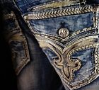  220 Mens Rock Revival Jeans  amoux  Thick Leather Inserts Slim Straight 32 X 31