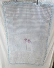 Vintage Handmade Blue   White Embroidered Animals Crib Quilt Baby Blanket