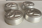 Vtg Set Of 4 Round Easter Bunny Rabbit Aluminum Cake Baking Jello Molds 3 25 