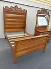67844   Antique Victorian Oak Full Size Bed With Dresser W  Mirror Bedroom Set
