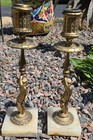 Antique Pair Of Pairpoint Brass Cherub Candlesticks 1894-1938 Massachusetts 