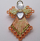 Guardian Angel Lapel Pin Pink Dress Gold Glitter Heart Halo Vintage