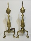 Vintage Solid Brass Fireplace Andirons Regency Style Pair - Set Of 2