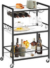 Bar Cart Serving Cart For Home - Rolling Drink Trolley W  Wine Rack Glass Holder