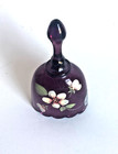 Fenton Art Glass Purple Mini Bell Hand Painted Apple Blossom Artist Signed