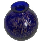 Cobalt Blue Art Glass Act Studio Round Bud Vase Perfume Bottle Copper 3 5   