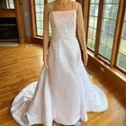 zurc White Silver Beads Spaghetti Strap Satin Bridal Gown Wedding Dress Size 10