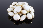 Vintage Brooch Pin Milk Glass White Cabochon Rhinestones Mid Century Modern