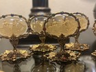Czech Glass Intaglio Gold Jeweled Place Card Holders Vintage Set Of 6 Antique