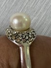 Vintage 925 Sterling Silver Pearl Ring Art Deco Marcasite Style