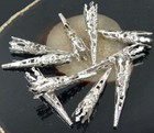 10 Large Silver Plated Pewter Filigree Fancy Hollow Beads Cone 40x8mm