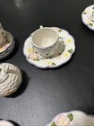 Vintage  1970 s Cwc Basket Weave Purple Ribbon Floral Ceramic Child   s Tea Set