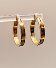 Vintage Square Sided Bar Gold Plated Hoop Saddleback Pierced Earrings