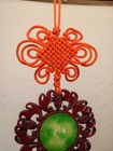 Vintage Large Chinese Faux Jade Lucky Dragon Red Knot Wall Hanging 