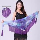 Belly Dance Costume Gradient Color Triangle Sequins Fringe Coins Hip Scarf Belt