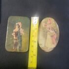 2 Vintage Lady Celluloid Pocket Mirrors Copyright 1902 On Oval