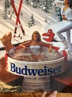 Vintage 1989 Budweiser Beer Poster Sexy Girls In Hot Tub   Skiing Snow 20x28 