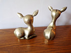 Brass Deer Figurine Pair Of Vintage Mcm Statues Baby Fawn Decor Bambi Metal 
