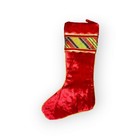 Christmas Stocking Red Velvet Diamond Quilted Gold Embroidered Plaid 23  Holiday