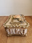 Vintage Jewelry Box Footed Satin And Pearl With Gold Filigree 6 5  X 4 5  X 3  