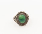 925 Silver  Vintage Turquoise Beaded Carved Flower Ring Sz 7 5  Rg27227