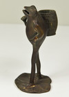 Vintage Bronze Frog Carrying Basket Figurine Sculpture 7  Heavy 637g
