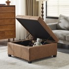 35  Square Brown Faux Leather Storage Ottoman - Lift-top Footrest Stool