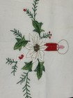Vintage Christmas Candle Poinsettia Embroidered Guest Towels White Cloth Set 2