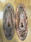 Antique Victorian Brass bronze Pocket Door Pulls Escutcheons Keyhole Pair Ornate