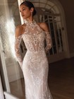 Dreamy Ivory Lace Mermaid Wedding Dress Graceful Halter Off Shoulder Bridal Gown