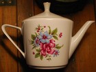 Vintage 1950s Alfoldi Hungary Floral Porcelain Teapot Mid Century Mod Gold Trim