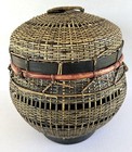 Antique Chinese Basket With Lid Hand Woven Split Bamboo