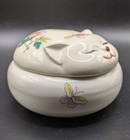 Takahashi Smiling Cat Trinket Box Hand Painted Floral   Butterfly Ceramic Ex Con