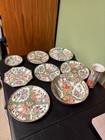 9 Chinese Export Rose Medallion Porcelain Plates  Bowls  Vase Early 19th Century