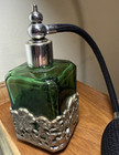 L w  Rice   Co  Green Glass Perfume Bottle Atomizer Vintage Floral Cage