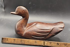 Vintage Solid Wood Winged Duck Decoy Dark Walnut Stain Hand Carved Heavy Bird