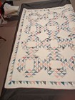 Heavily Quilted  78  X 78  Ocean Waves Quilt Antique Geese Patchwork Vintage