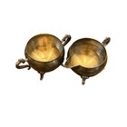 Vintage Silver Plated Ornate Footed Creamer And Sugar Bowl Set Patina Victorian