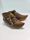 Antique Childrens Carved Wood Shoes W leather Uppers