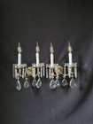 Vintage Antique Pair French Empire Brass Crystal 2 Light Sconces Wall Lights