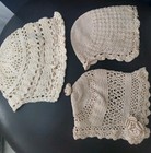 True Antique 3 Crochet Bonnets For French German Dolls  Crocheted Victorian Deco