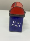 Vintage Ceramic U s Mail Trinket Box Mailbox Coin Bank Blue Red Hinge Top