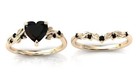 Gothic Black Onyx Silver Heart Engagement Ring     Vine Design Cz Wedding Jewelry