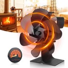 6 Blade Stove Fireplace Fan - Eco Heat Powered For Wood log Burner   Thermometer