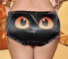 Silky Black Satin Crinkle Edge Halloween Bat Face Bum Bikini Panties Xl New 