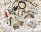 Lot Vintage Singer Sewing Machine   Other Sewing Attachments   Box