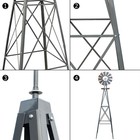 8ft Tall Windmill Ornamental Wind Wheel Silver Gray And Red Garden Weather Vane