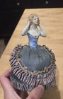 1920s Porcelain Half Doll Pin Cushion Sewing Intact Fabric Gorgeous