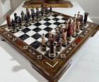 Crusaders Chess Set Hand-painted Knights Handmade Solid Wooden Board     