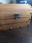 Oak Wood Treasure Chest Box Segmented Arched Lid Keepsake Trinket Trunk Storage